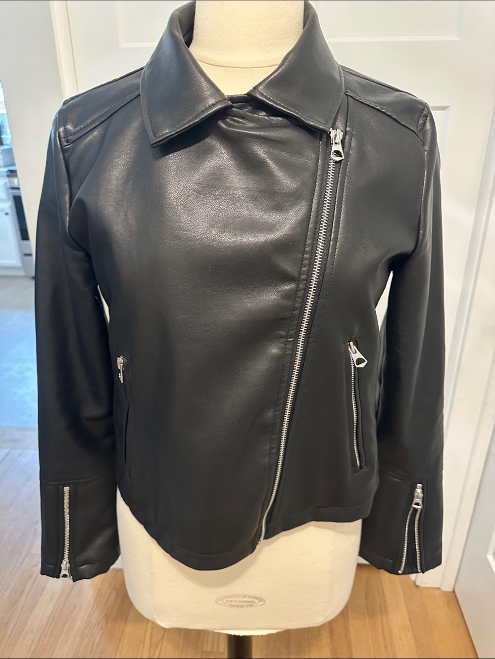 Women’s Black Leather Asymmetrical Zip Jacket